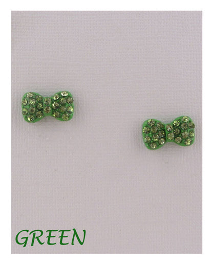 Bow earrings w/decorative rhinestones