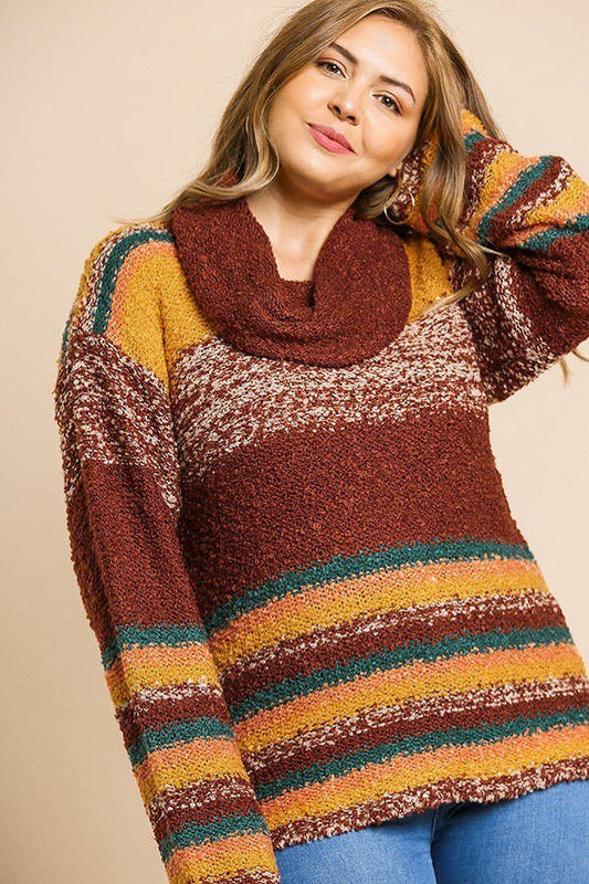 Multicolor Striped Fuzzy Knit Long Sleeve Pullover