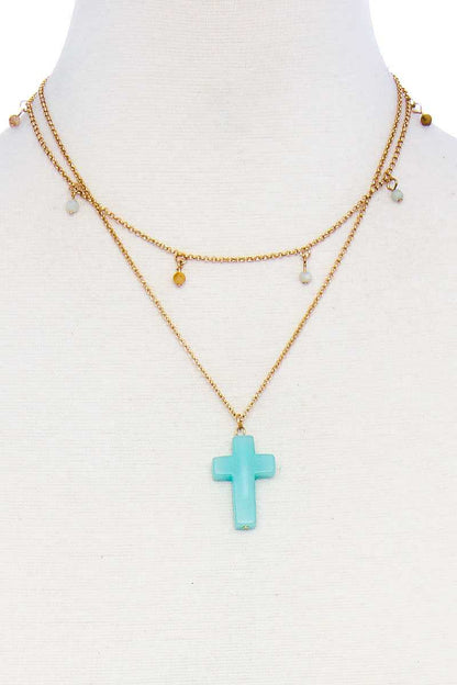 Double Layered Cross Pendant Chain Necklace