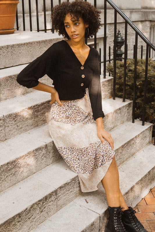 A Floral-print Woven Midi Skirt