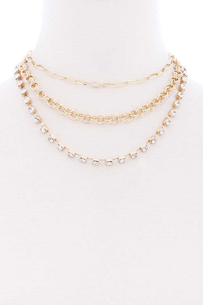 3 Layered Multi Metal Chain Necklace