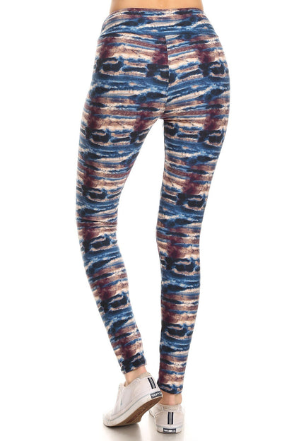 Yoga Style Banded Lined Tie Dye Printed Knit Legging With High Waist