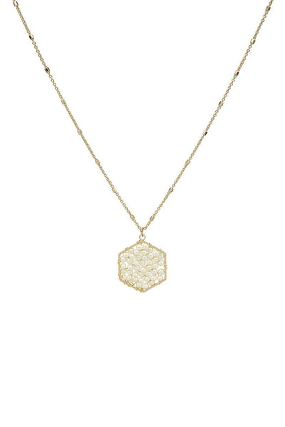 Fashion Pearl Wraps Hexagon Pendant Necklace