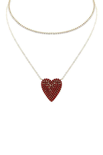 Rhinestone Heart Choker And Necklace Set