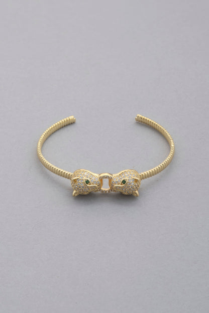 Double Leopard Head Metal Bangle Bracelet