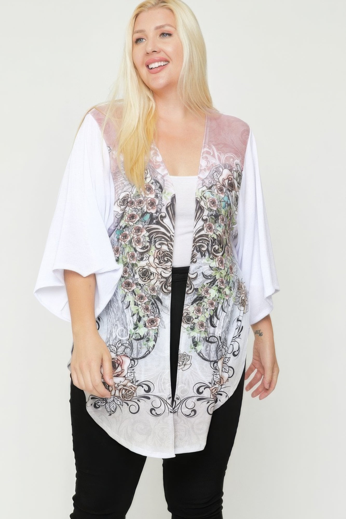 Floral Wings Sublimation Print, Long Body Cardigan