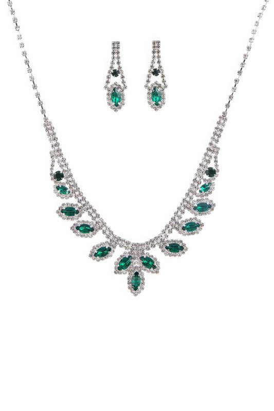 Rhinestone Marquise Wedding Necklace And Earring Set