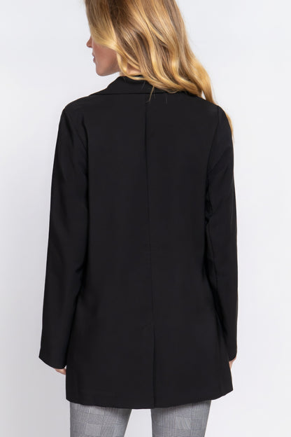 Long Sleeve Notched Single-breasted Tunic Blazer