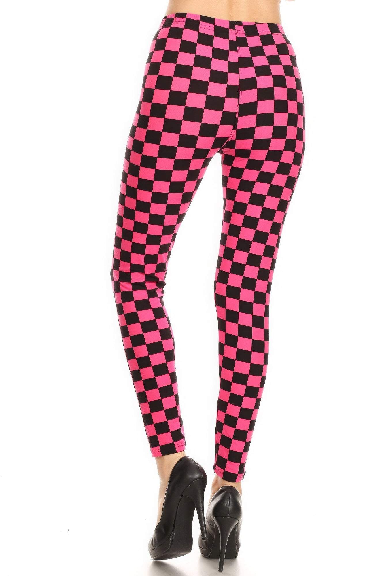 Checkered Printed High Waisted Leggings In A Fitted Style, With An Elastic Waistband