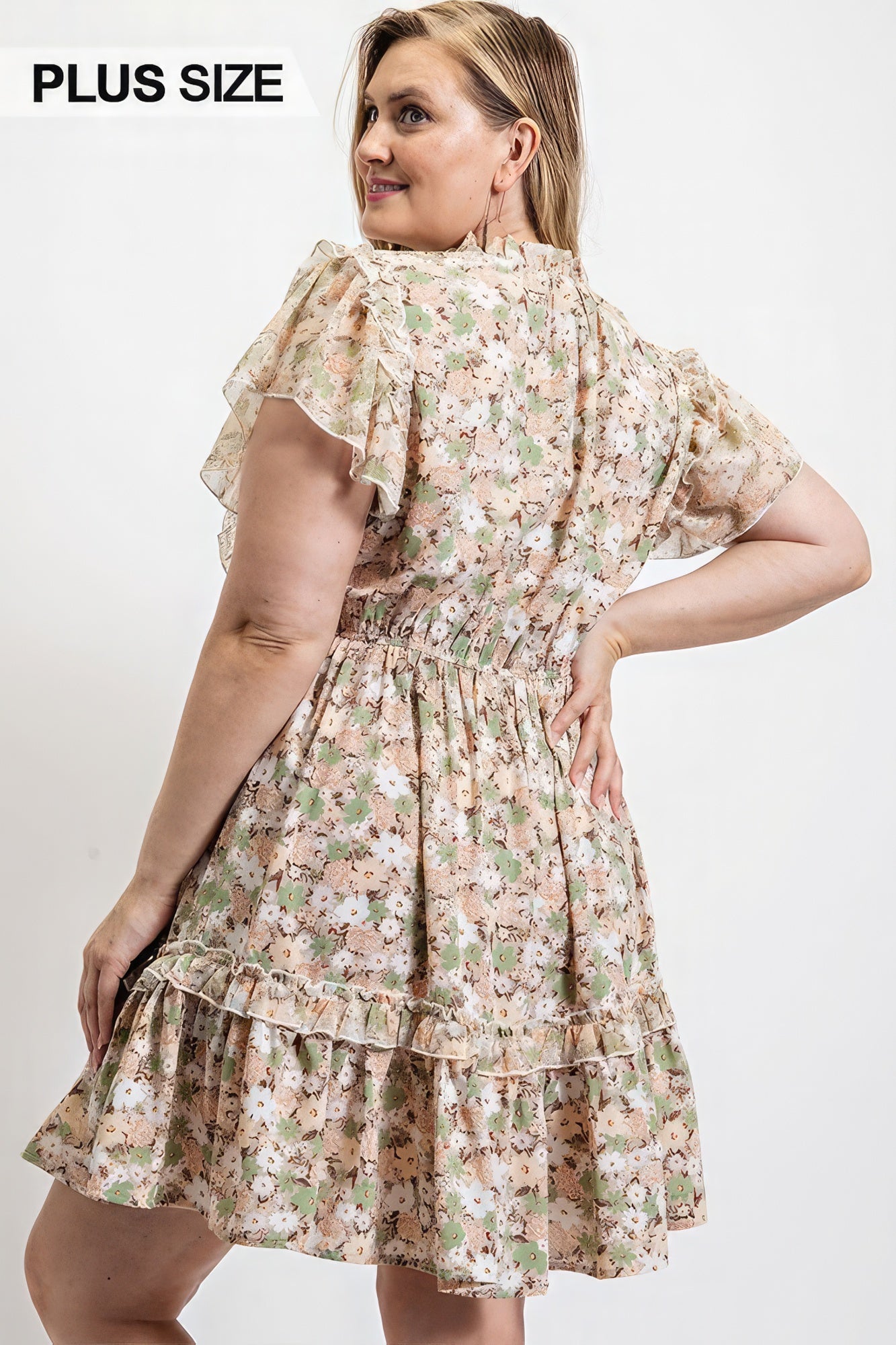 Floral Printed Ruffle Detail Dress With Elastic Waist