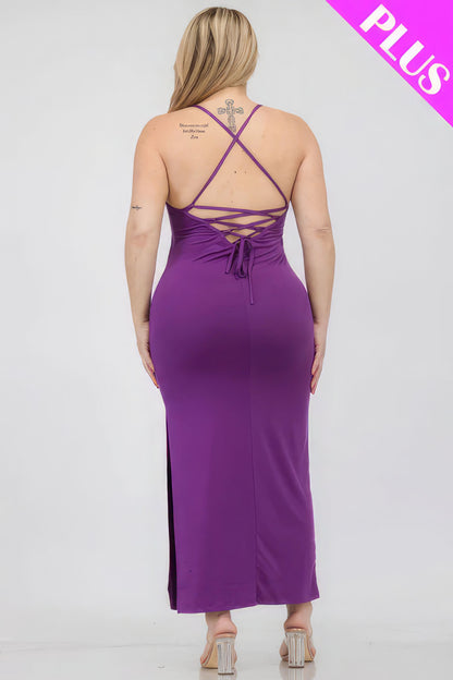 Plus Size Crisscross Back Split Thigh Maxi Dress