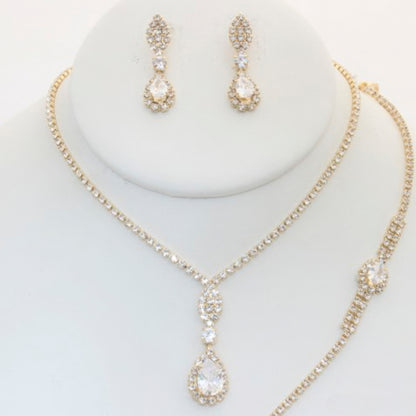 Rhinestone Necklace Earring Bracelet Set