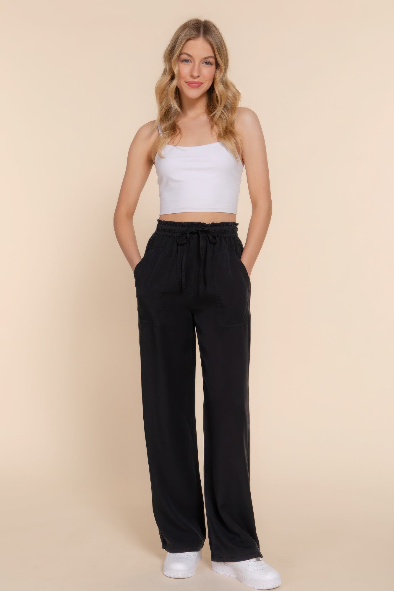 Elastic Waist Tencel Long Pants