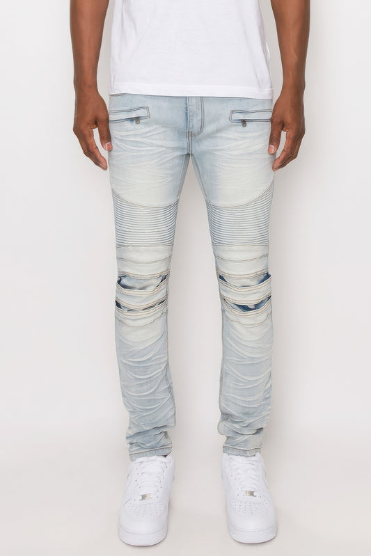 Men Creased Biker Denim Jeans