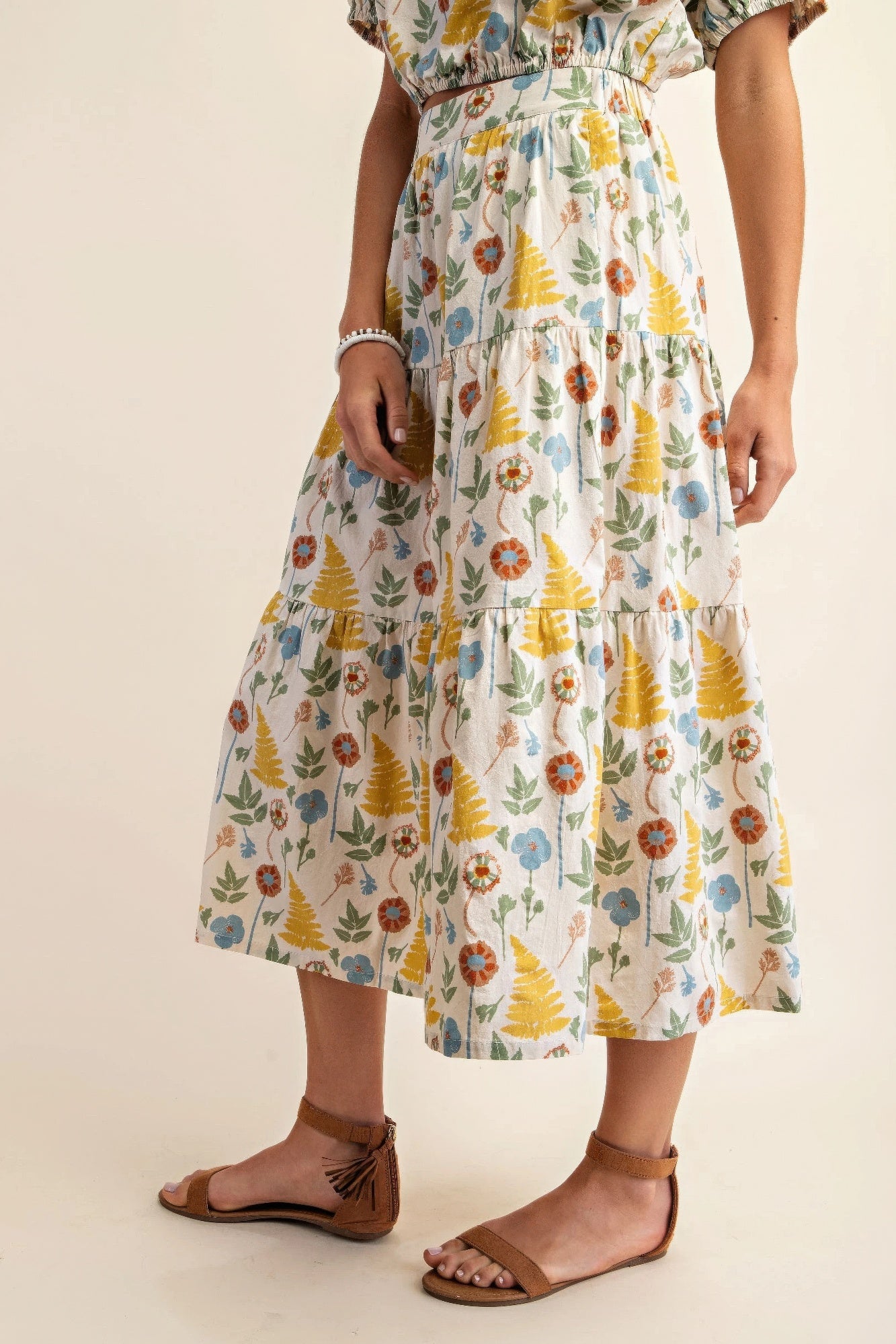 Printed long elastic waistband skirt with side pockets