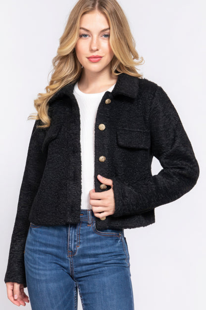 Long Slv Teddy Fleece Short Jacket